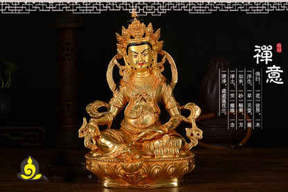 21cm TALL# bless family Safety Health Talisman #efficacious Protection Gold-plated Yellow mammon Zanbala Buddha statue