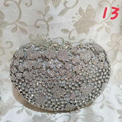 Woman Silver Hollow Out Diamond Evening Purse Heart Shape Flower Wedding Bridal Clutch Bag Party Floral Crystal Dinner Handbag