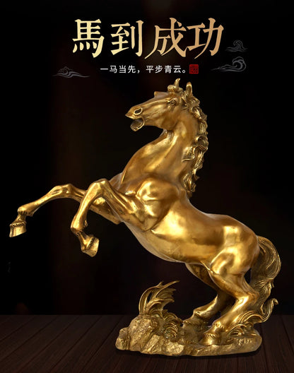 Good LUCK Company Porch home hall lobby business wealth Mascot efficacious Talisman FENG SHUI GOLD copper horse statue