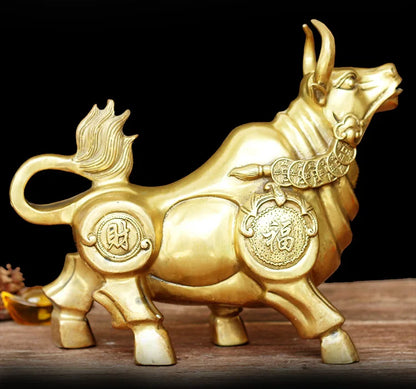 BEST Business gift - Home office efficacious Talisman Success FU Money cattle gold cattle bull FENG SHUI BRASS statue