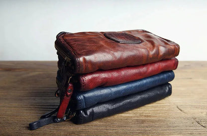 Top Quality Ruil New Men Wallet England Retro Style Handmade Oil Leathers Crazy Horse Leather Zipper Handbag Coin Purse
