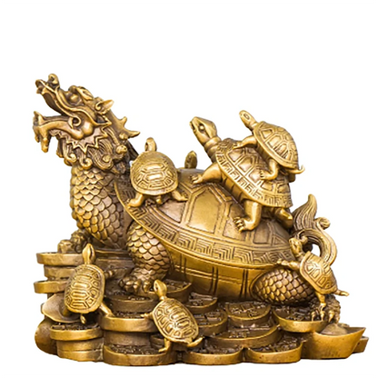 Copper nine son dragon turtle ornaments mother son turtle money yuan treasure dragon head turtle living room porch decoration