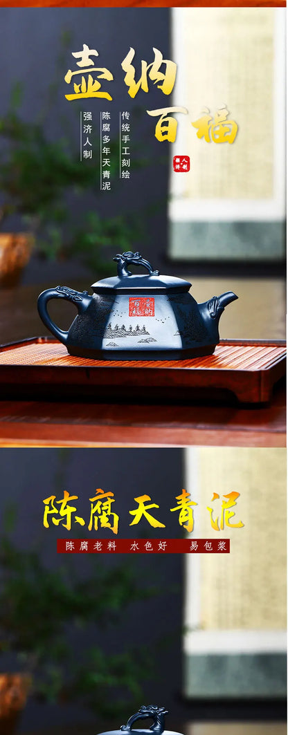 Yixing Handmade Yixing Clay Teapot Certificate Rotten Sky Green Mud Pot Natbaifuyi Wrapped Pulp Water Is Cool and Dripping