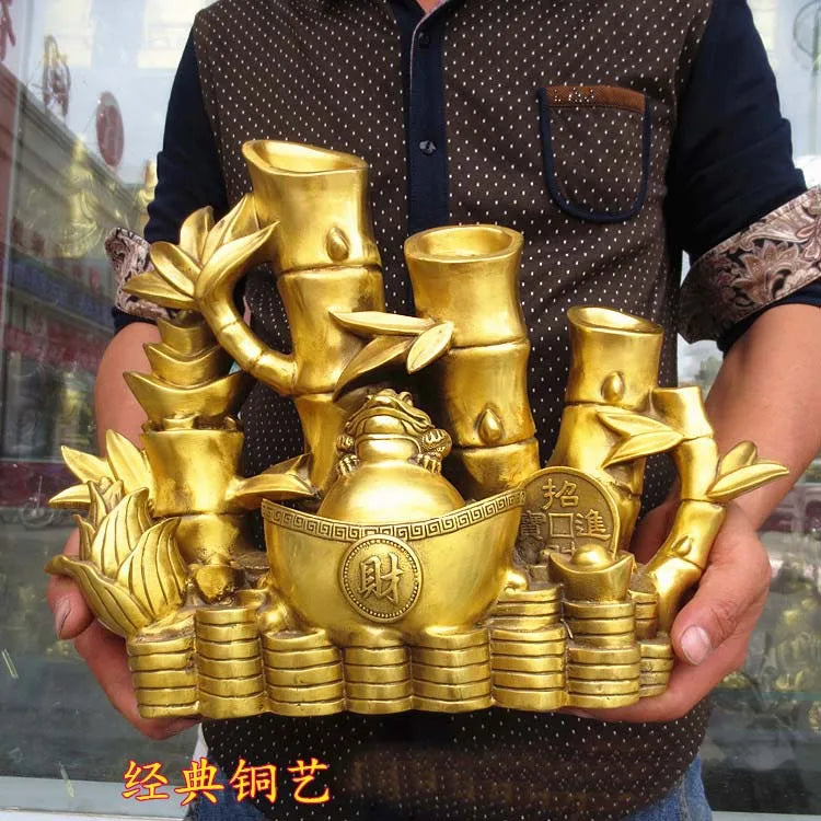 Good LUCK HOME office SHOP business efficacious Money Drawing GOOD LUCK Mascot # GOLD Yuanbao bamboo FENG SHUI Brass statue