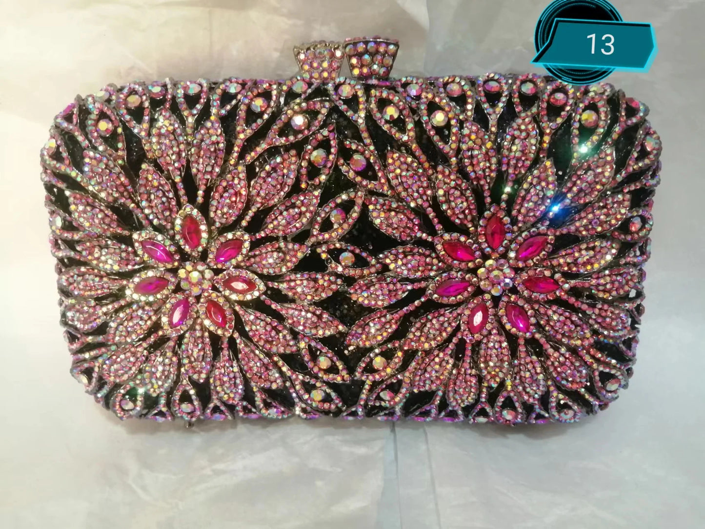 Woman Blue Pink Diamond Flower Evening Purse Bridal Dinner Prom Floral Handbag Wedding Party Crystal Elegant Clutch Banquet Bag