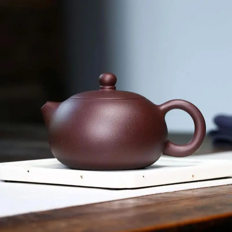 Yixing Purple Sand Pot, Raw Ore Mud Card Cover, Ball Hole, Inverted Xishi, Zisha, Handmade, Kung-Fu Teaware, 300ml