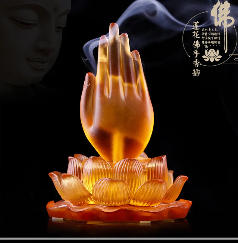 Creative Coloured glaze Lotus Buddha Hand Incense Stick Ornament