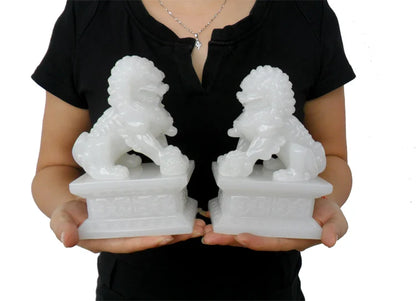 TOP GOOD A pair -16CM #HOME office Company shop  FENG SHUI Talisman Inviting Money white jade kylin Lion Sculpture ART statue