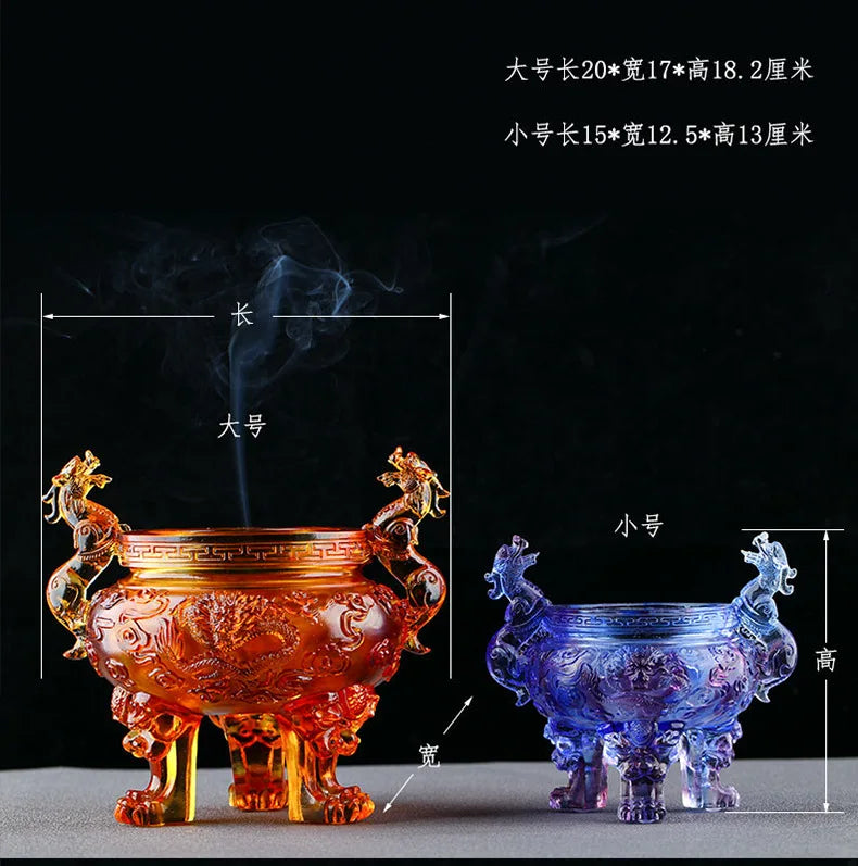 Coloured glaze Shenglong Tripod Gift Incense Burner Heyday Living Room Study Buddhist Hall Zen Ornament
