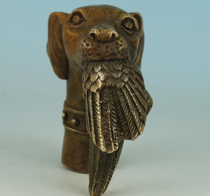China Exquisite Handwork Carving Bronze  dog Statue Cane Head Walking Stick