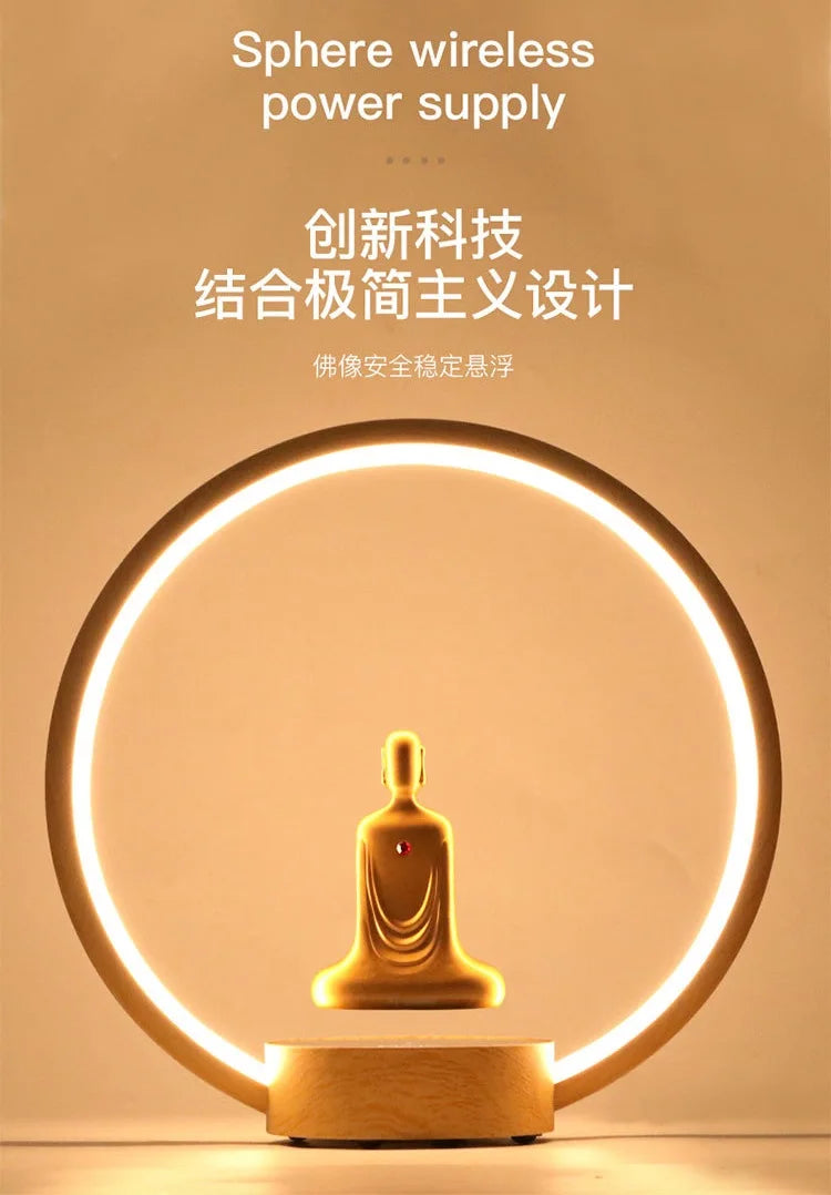 Magnetic Levitation Self Rotating Buddha Statue LED light-emitting ring table lamp Faceless Buddha Home furnishings