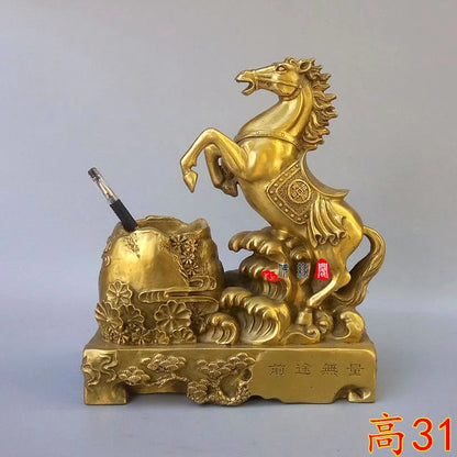 HOME office Company FENG SHUI business GIFT Money Drawing GOOD LUCK Success horse Mascot Brass Sculpture penholder  30CM