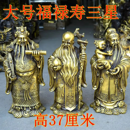 3P Copper Gods statue FU LU SHOU Three Stars of Luck HOME company hall thriving business Money Drawing Good luck brass statue