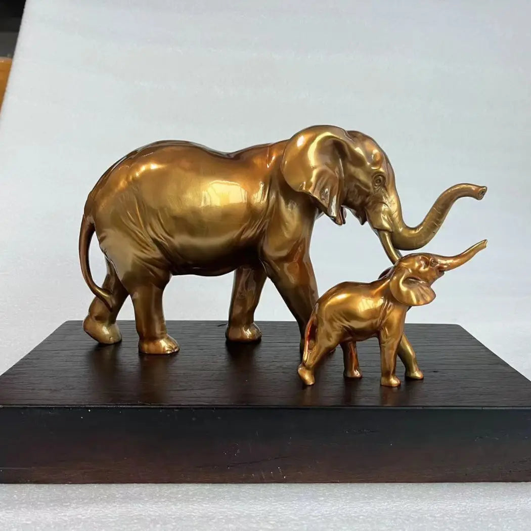 50% OFF Home Shop Company TOP decorative art Copper African elephant Mother Son Sculpture GOOD LUCK thriving business Success
