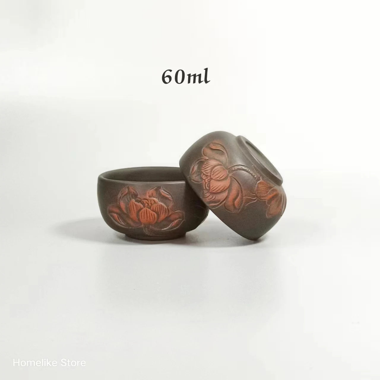 2PCS Homelike Chinese Jianshui Purple Clay Handmade  Carving Cup Tea Ceremony Ceramic Tea  TeaCups  Kung Fu Tea Set Drinkware