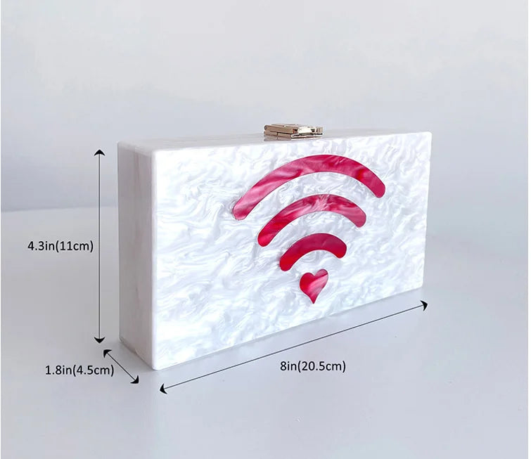White Acrylic Wifi Pattern Woman Evening Purse Dinner Party Gift Bag Wedding Bridal Gala Handbag Toted Fashion Ladies Clutches