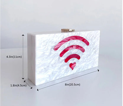 White Acrylic Wifi Pattern Woman Evening Purse Dinner Party Gift Bag Wedding Bridal Gala Handbag Toted Fashion Ladies Clutches