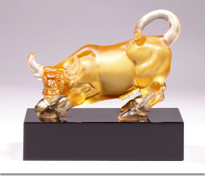Coloured glaze cow ornament Wall Street Financial Bull turn things around Extra cash