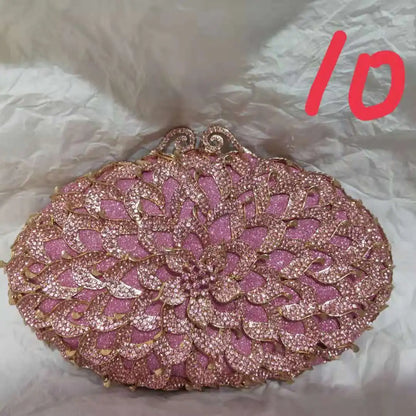 Woman Pink Diamond Flower Evening Purse Wedding Bridal Floral Dinner Clutch Bag Party Banquet Hollow Out Crystal Female Handbag
