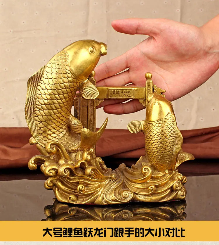 TOP GOOD Bring in wealth treasure office Money Drawing Talisman # Gold fish Jumping over Dragon Gate FENG SHUI Brass statue