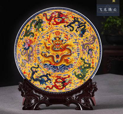 BEST business present office home TOP protection talisman # Exorcise evil spirits royal Flying dragon FENG SHUI porcelain plate