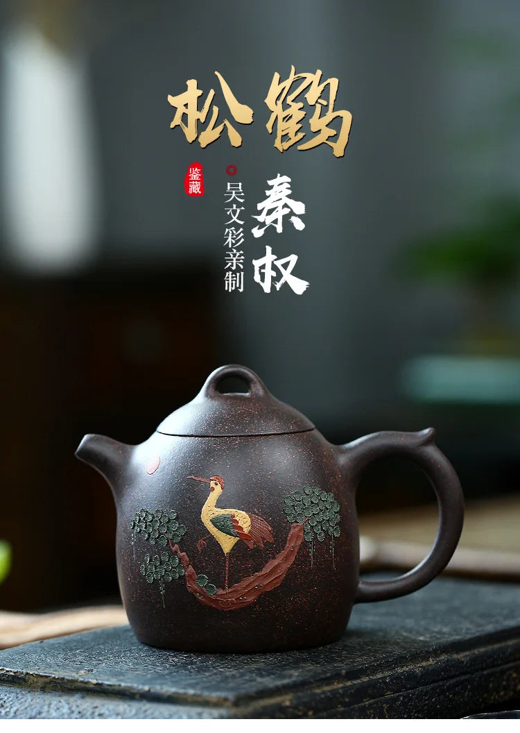 Full Handmade Songhe Qinquan Zisha Teapot, Yixing Handmade Pot, Kung-Fu Teaware, Purple Clay Drinkware for Puer, Green, Black