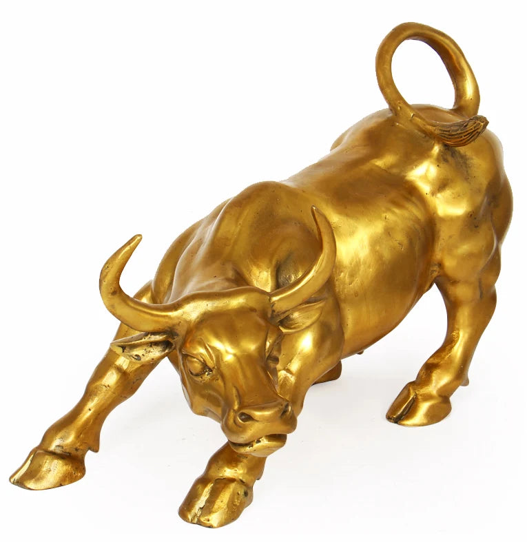 office  business stock-market Mascot -efficacious Talisman Money Drawing gold Charging Bull brass statue