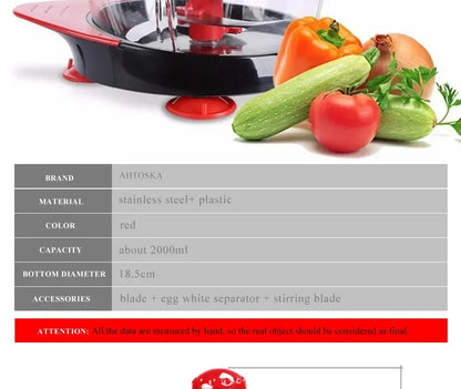 kitchen accessories Multi-function Manual Foods Processor Household Meat Grinder Vegetable Chopper Egg Blender Shredder Machine