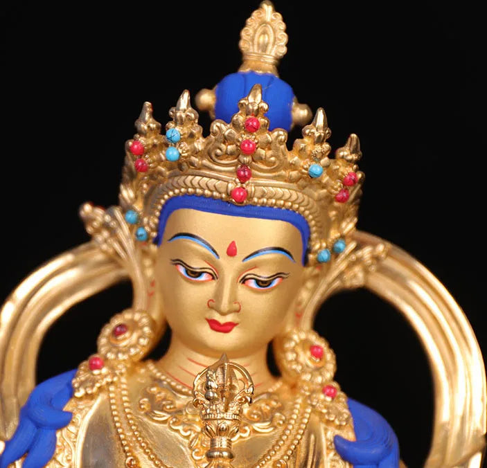 22cm TALL# GOOD Seiko Buddha # bless family Safety Health wealth #efficacious Protection Gold-plated Vajrasattva Buddha statue