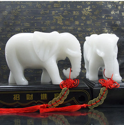bring in wealth and treasure home office business Shop FENG SHUI Talisman Money Drawing white jade Elephant Sculpture ART statue