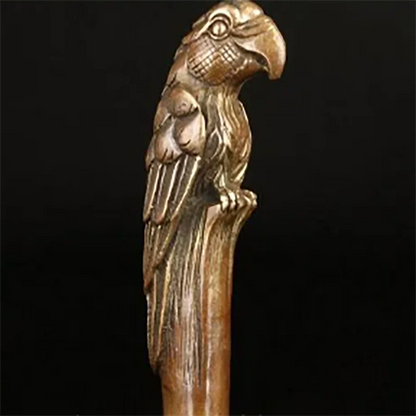 YM 324 bronze Pure Copper Brass Grandpa Good Lucky BRONZE PARROT CANE WALKING STICK HEAD DECORATION CARVING ASIAN COLLECT OLD