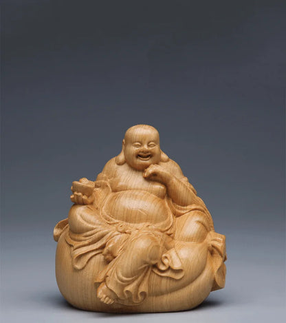 Mini Thuja Maitreya Buddha Statue Ornament Maitreya Sculpture Wood Carving Buddha Statue Collection Home Decor