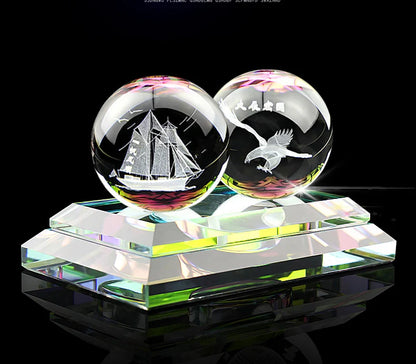 HOME OFFICE SHOP CAR Talisman Protection # bless GOOD LUCK Safe 3D crystal Sailboat Eagle carving FENG SHUI statue