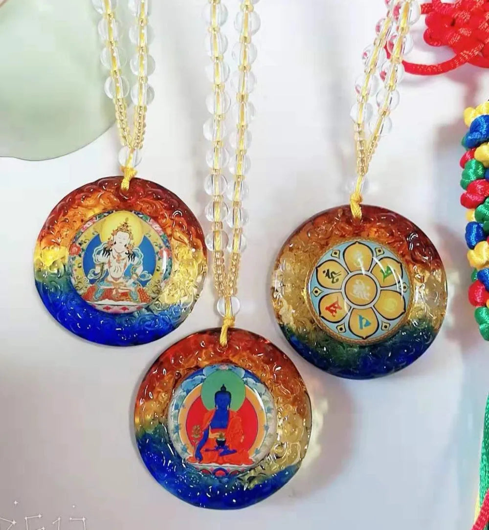 3PCS GIFT Pocket travel efficacious the Buddha Guanyin Bodhisattva talisman Om mani padme hum Mantra Crystal Pendant Amulet