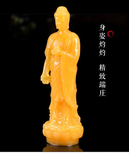 30CM Large Blessing Home family efficacious Talisman good Natural jade Buddha yellow Jade Buddha hand carving Sculpture statue