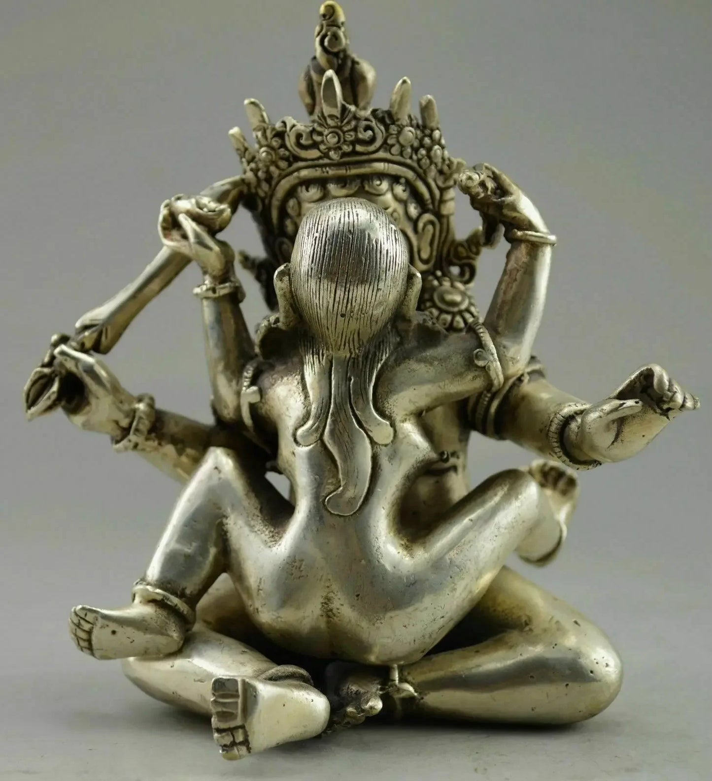 collectable Old Tibet silver Buddha angel Double body Sexual Make Love Statue