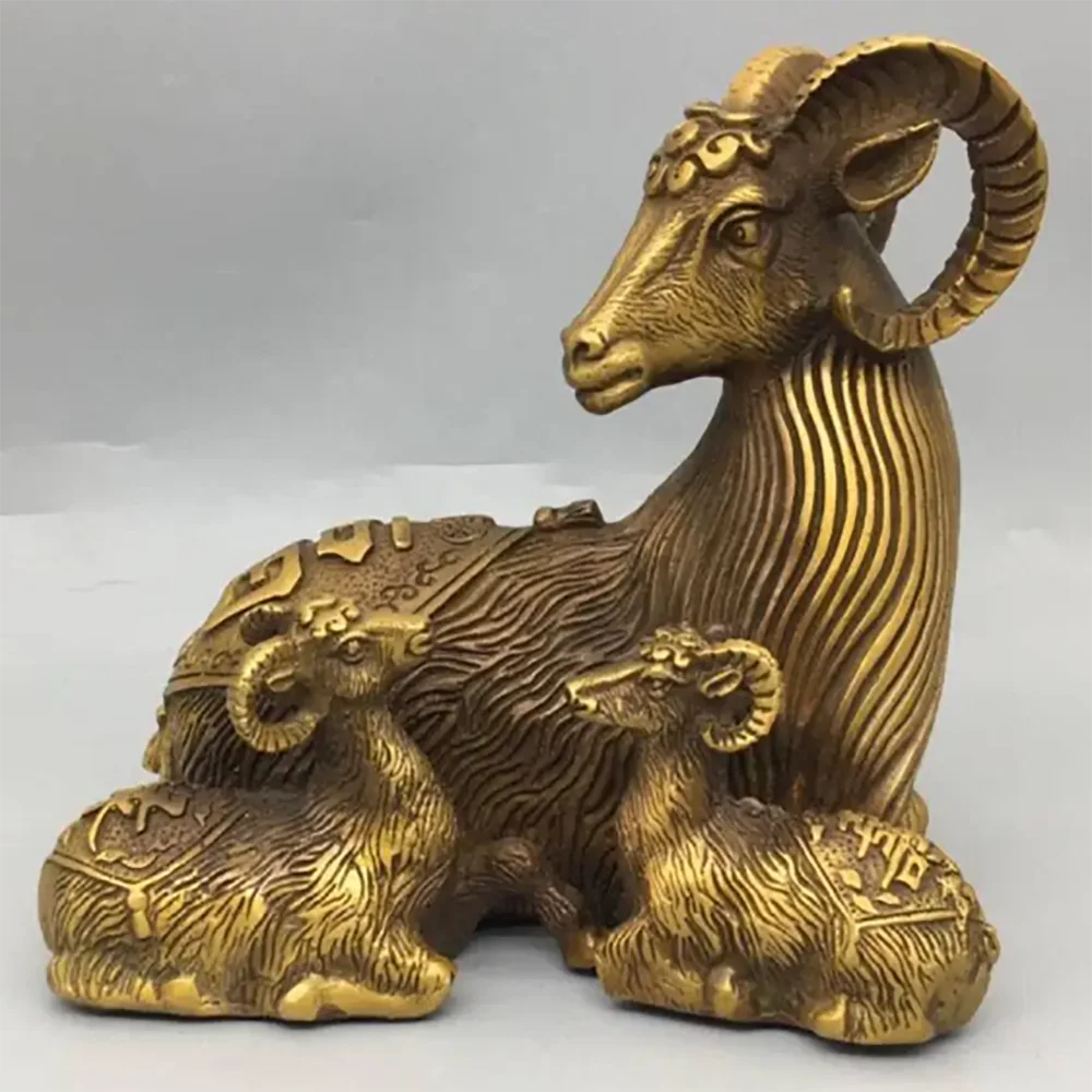 China brass Fu lu shou three sheep crafts statue