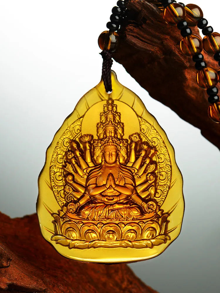 Greco-Buddhist pocket travel efficacious bless Mascot Auspicious Thousands Hands Guanyin Buddha Crystal Pendant Buddhist Amulet
