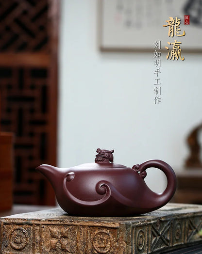 Handmade Longying Teapot, Purple Clay, Sand Pot, Pure Handmade, Large Capacity, Tea Set, Zisha, Yixing Handmade Drinkware, 420ml