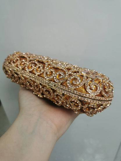 Woman Blue Purple Gold Diamond Evening Flower Purse Bridal Dinner Floral Stone Handbag Hollow Crystal Wedding Party Clutch Bag