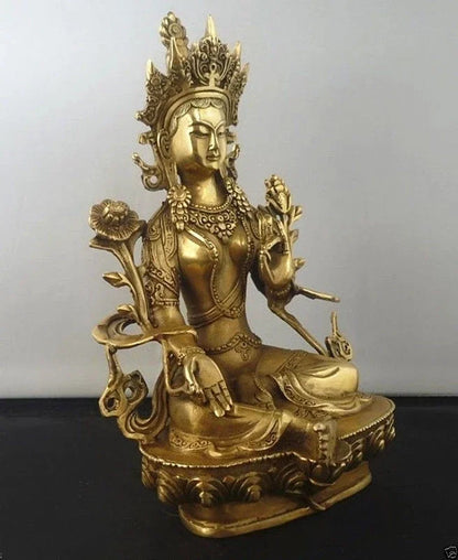 21Cm/Buddha Tibet Tembaga Hijau Dewa Tara Godness Kuan-yin Patung Buddha