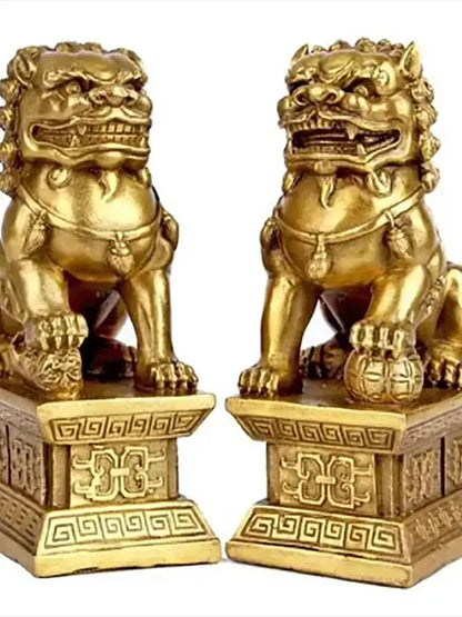 Brass Lion Pair Home Palace Gate Lion Decoration