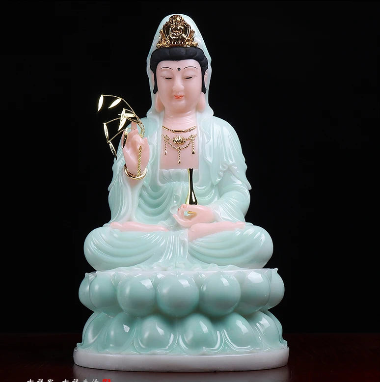 30CM large- GOOD high-grade jade Porcelain gilding Guan yin Buddha statue # Home family efficacious bless Talisman Sculpture