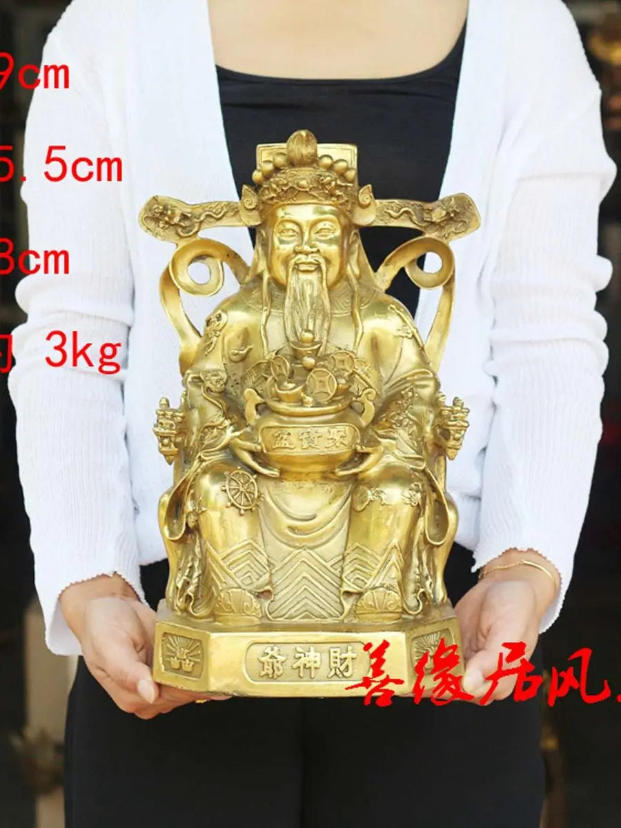 TOP GOOD  Business TOP Money Drawing Talisman House -Home office Golden God of wealth CAI SHEN Golden Copper statue  38CM