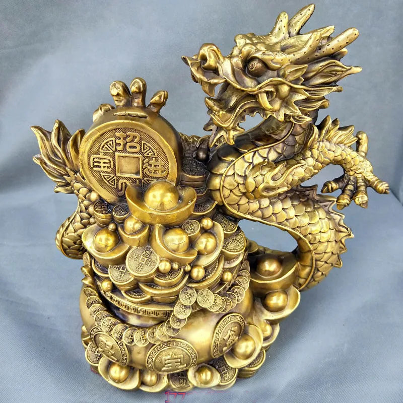 HOME Shop hall TOP decoration ART FENG SHUI Business Good luck bring in wealth Drawing Money royal dragon Statue  37CM