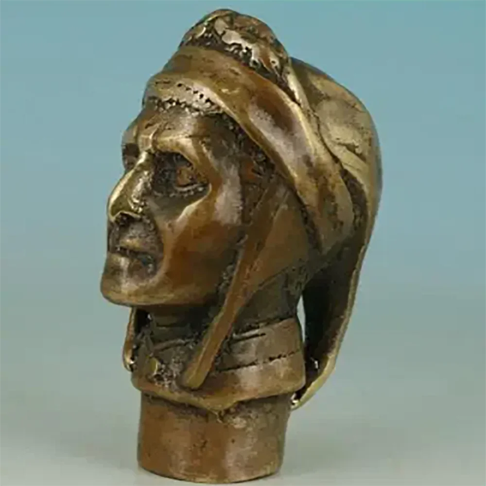 Chinese Old Bronze Hand Carved Indian Statue Walking Stick Head