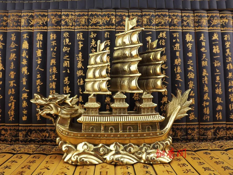 TOP COOL # HOME office company efficacious  thriving business Mascot Success Dragon Sailboat FENG SHUI brass statue-GOOD