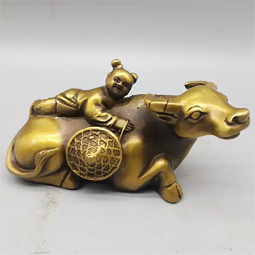 China brass child Riding cow crafts statue