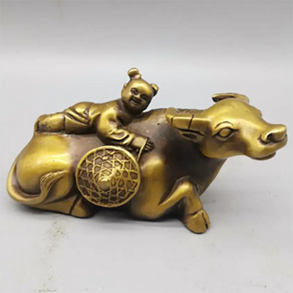 China brass child Riding cow crafts statue