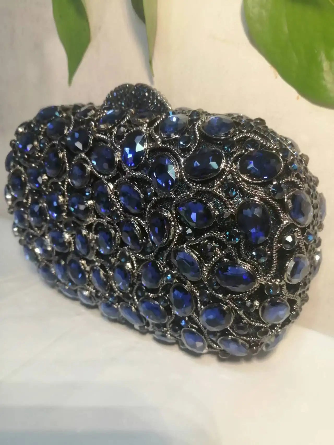 Woman Dard Blue Crystal Dinner Evening Bag New Arrival Hollow Diamond Party Purse Wedding Bridal Banquet Birthday Prom Handbag